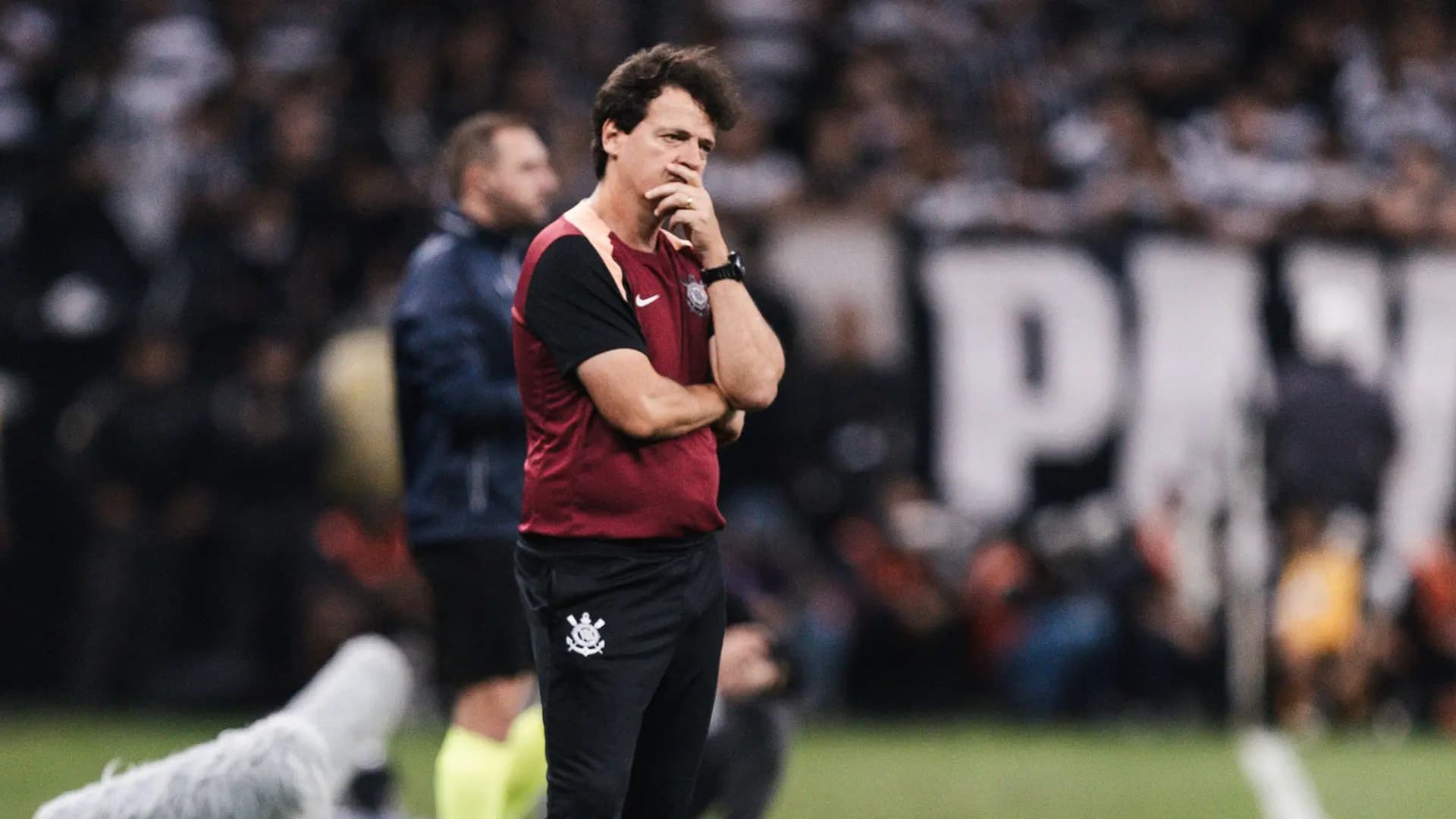Fernando Diniz reage durante a partida do Brasileirão 2026 entre Corinthians e Santos, na Arena Neoquímica, em 30 de agosto de 2026, em São Paulo, Brasil.