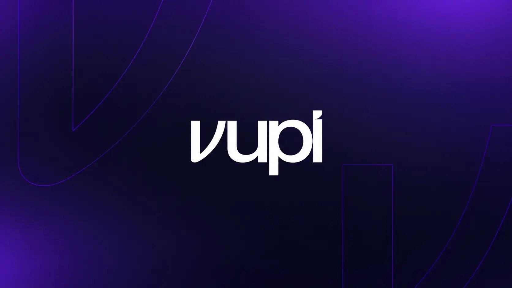 Logo branco da Vupi Bet centralizado sobre fundo azul-marinho e roxo, com linhas abstratas sutis, em capa de artigo que analisa se a Vupi Bet é confiável.